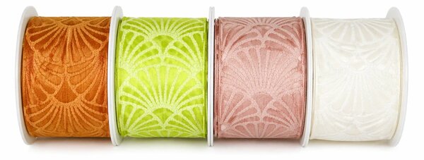 Set 4x Stuha taftová ART DÉCO růžová, krémová, zelená, oranžová 4x (40mm x 2m)