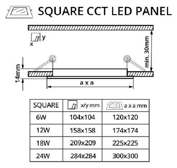 T-LED Bílý vestavný LED panel hranatý 300 x 300mm 24W 24V CCT 102207