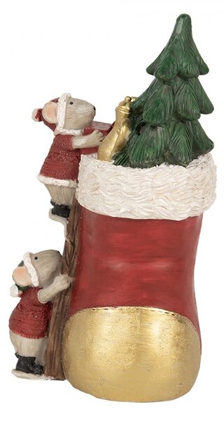 Červená vánoční dekorace svítící punčocha s myškami - 14*10*19 cm - Clayre & Eef