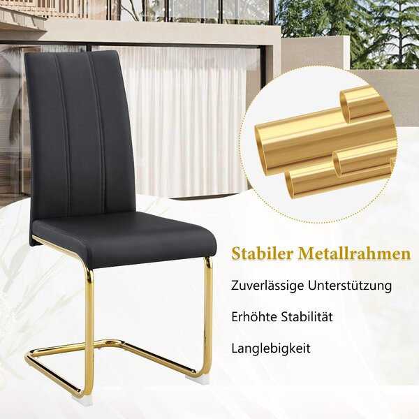 Jídelní židle, potažená umělou kůží (PU), kovová konstrukce, ergonomický design (černá + zlatá)