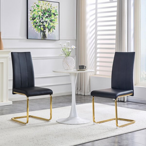 Jídelní židle, potažená umělou kůží (PU), kovová konstrukce, ergonomický design (černá + zlatá)