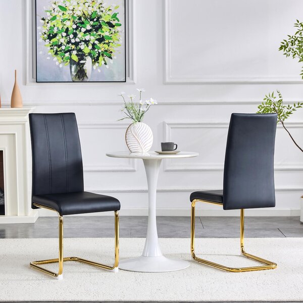 Jídelní židle, potažená umělou kůží (PU), kovová konstrukce, ergonomický design (černá + zlatá)