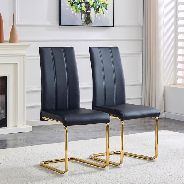 Jídelní židle, potažená umělou kůží (PU), kovová konstrukce, ergonomický design (černá + zlatá)