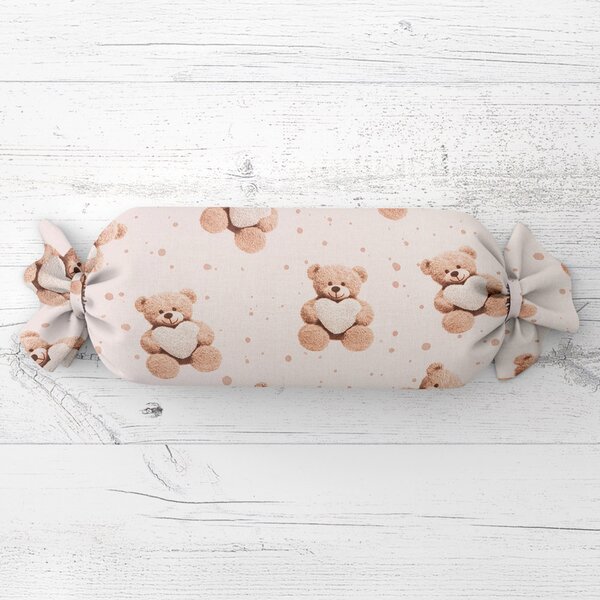 Biante Dětský polštář válec bonbon Sandra SA-721 Medvídci se srdíčky na pudrově růžovém 15x40 cm