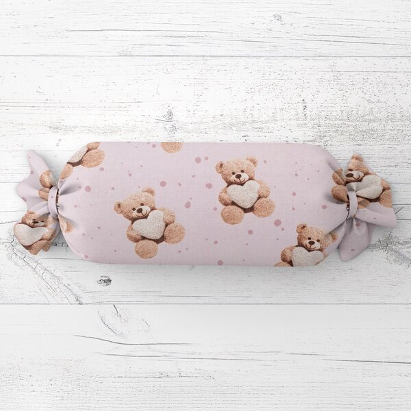 Biante Dětský polštář válec bonbon Sandra SA-723 Medvídci se srdíčky na fialkovém 15x40 cm