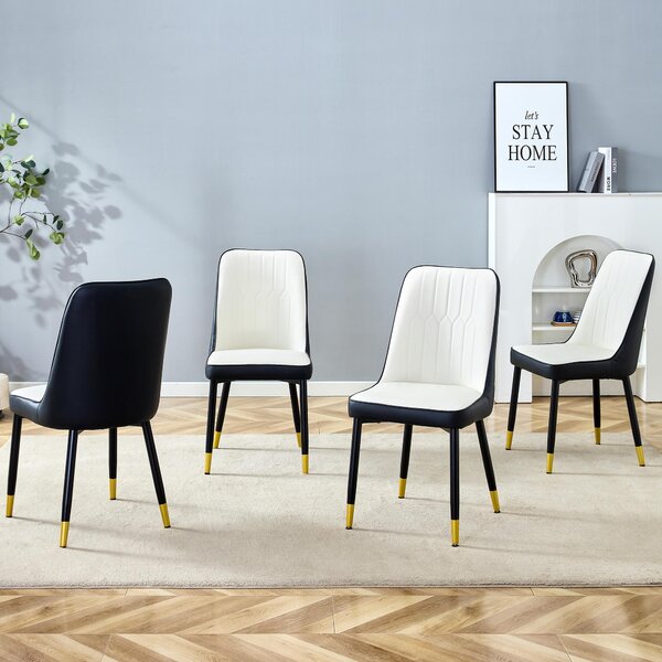 Sada čtyř jídelních židlí, materiál: polyuretan (PU), kovové nohy, univerzální design (bílá + černá)