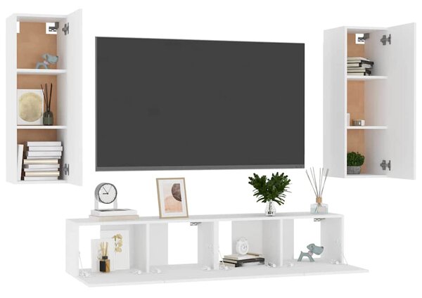 4dílný set TV skříněk bílý kompozitní dřevo 3074455