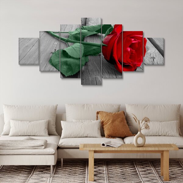 Obraz - Červená růže se zeleným stonkem (210x100 cm)