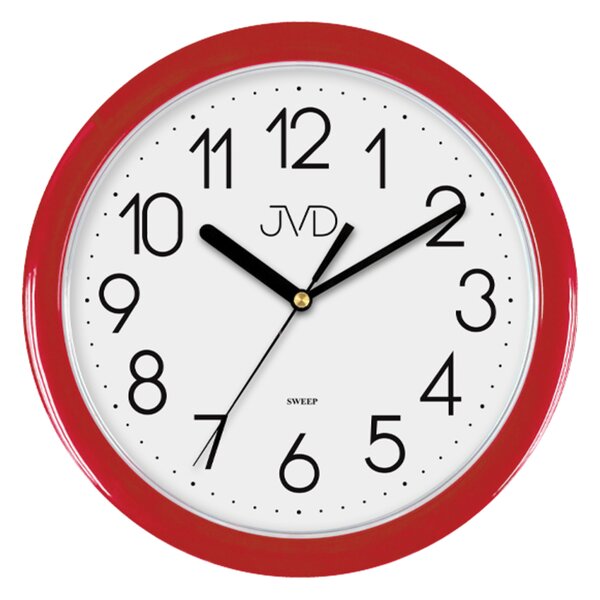 JVD Červené plastové nástěnné netikající hodiny JVD sweep HP612.2