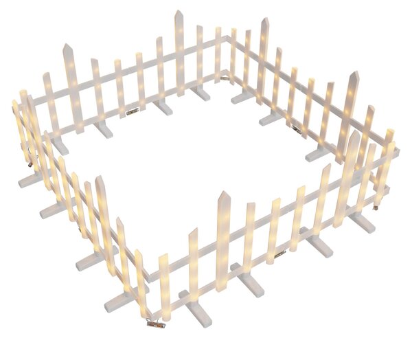 LILIIN, osvětlený plot, vlnitý plastový, s dekorativními prvky, bílý, PVC, LED, vánoční, plot s motivem vánočního stromku, dekorativní plot pro zahradu, 1,75 m, 100 LED