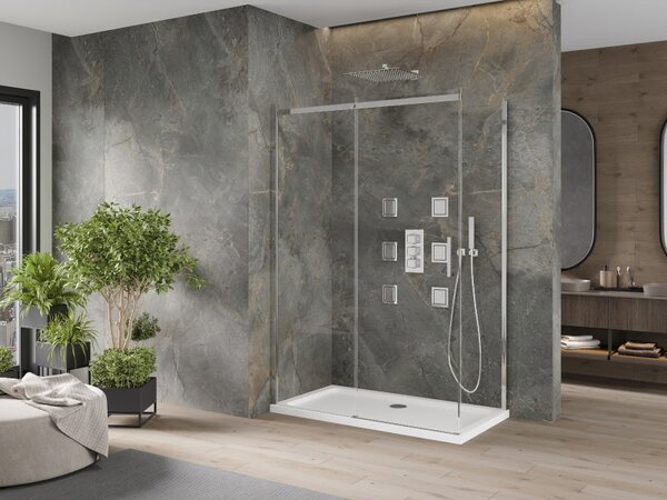 Mexen Omega posuvný sprchový kout 130 x 70 cm, transparentní, chrom + vanička Flat - 825-130-070-01-00-4010