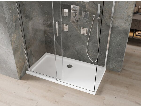 Mexen Omega posuvný sprchový kout 130 x 70 cm, transparentní, chrom + vanička Flat - 825-130-070-01-00-4010