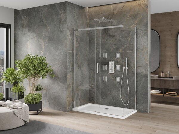 Mexen Omega posuvný sprchový kout 130 x 70 cm, transparentní, chrom + vanička Flat - 825-130-070-01-00-4010