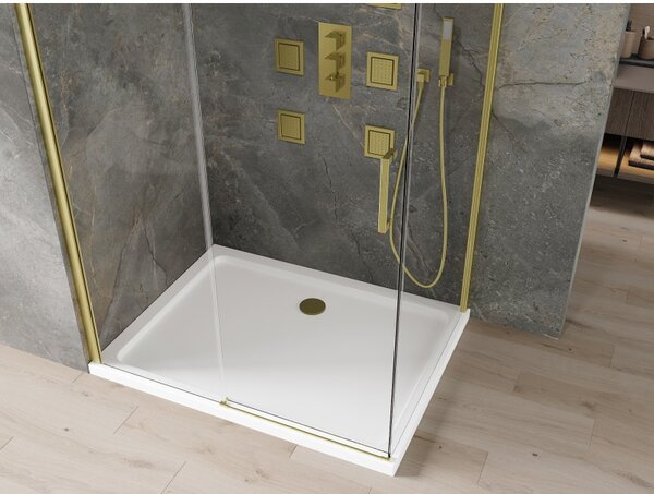 Mexen Omega posuvný sprchový kout 100 x 70 cm, 8mm sklo, zlatý profil-čiré sklo + slim sprchová vanička 5cm, 825-100-070-50-00-4010