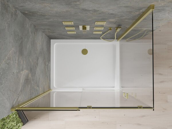 Mexen Omega posuvný sprchový kout 100 x 70 cm, 8mm sklo, zlatý profil-čiré sklo + slim sprchová vanička 5cm, 825-100-070-50-00-4010