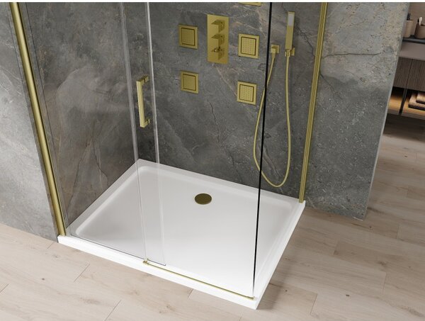 Mexen Omega posuvný sprchový kout 100 x 70 cm, 8mm sklo, zlatý profil-čiré sklo + slim sprchová vanička 5cm, 825-100-070-50-00-4010