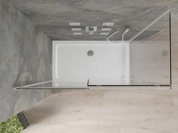 Mexen Omega posuvný sprchový kout 140 x 80 cm, 6mm sklo, chromový profil-čiré sklo + slim sprchová vanička 5cm, 825-140-080-01-00-4010