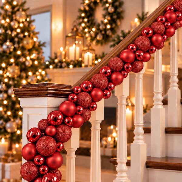 Vánoční řetěz Girlanda z baněk 1,6 m SPRINGOS CA0981 červený