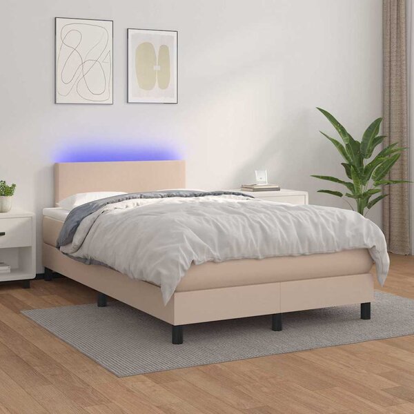 Box spring postel matrace a LED cappuccino 120x200cm umělá kůže 3134098
