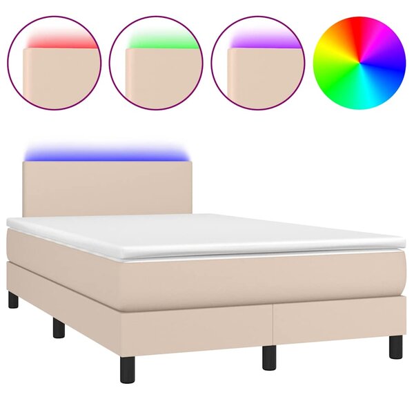 Box spring postel matrace a LED cappuccino 120x200cm umělá kůže 3134098