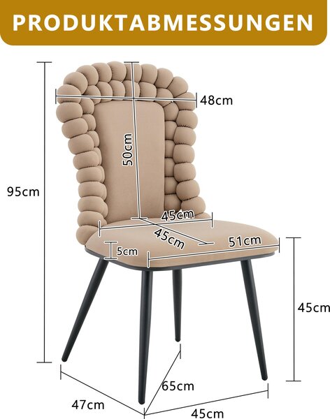 Sada dvou jídelních židlí, samet, opěradlo s kuličkovou řetězí, kovové nohy (barva: béžová/camel)
