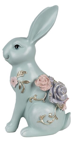 Modrá dekorace králíček zdobený květy - 16*11*28 cm - Clayre & Eef