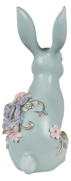 Modrá dekorace králíček zdobený květy - 16*11*28 cm - Clayre & Eef
