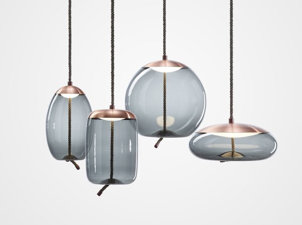 Brokis Designové LED závěsné svítidlo Knot Disco PC1017 Barva skla: Transparentní číré sklo, Povrchová úprava baldachýnu: Mosaz, Povrch reflektoru: Mosaz