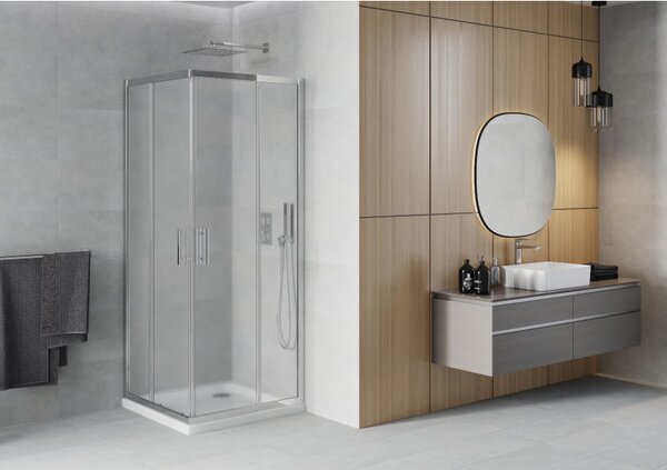 Mexen Rio čtvercový sprchový kout 90 x 90 cm, 5mm sklo, sklo námraza, chromový profil + slim sprchová vanička 5cm, 860-090-090-01-30-4010