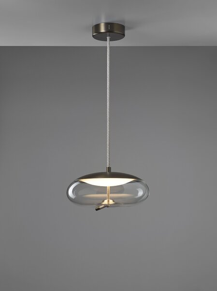 Brokis Designové LED závěsné svítidlo Knot Disco PC1017 Barva skla: Transparentní číré sklo, Povrchová úprava baldachýnu: Mosaz, Povrch reflektoru: Mosaz