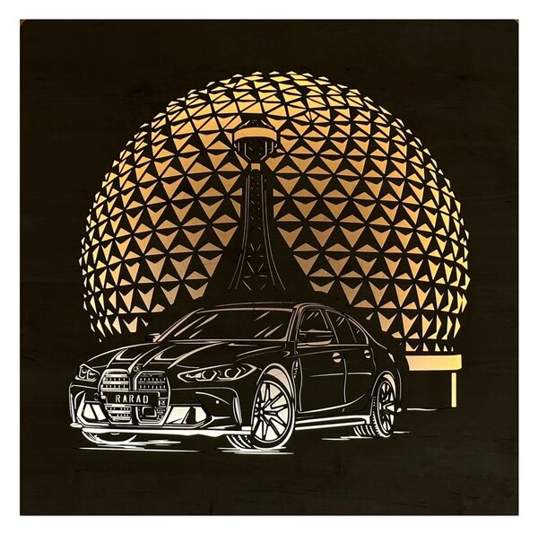 "BMW" světelný obraz 230V 70x70cm provedení povrchu: dub světlý