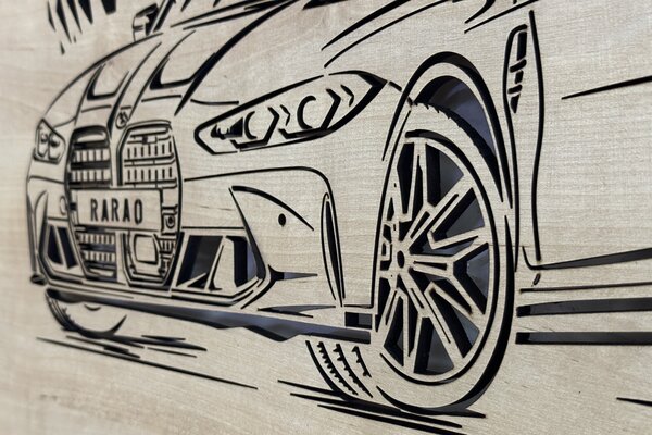 "BMW" světelný obraz 230V 70x70cm provedení povrchu: dub světlý