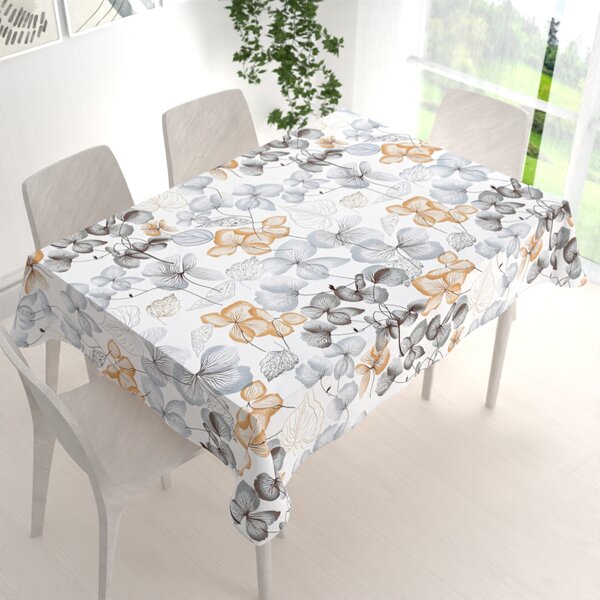 Biante Bavlněný obdélníkový ubrus Sandra SA-367 Šedo-oranžové květy na bílém 80x120 cm