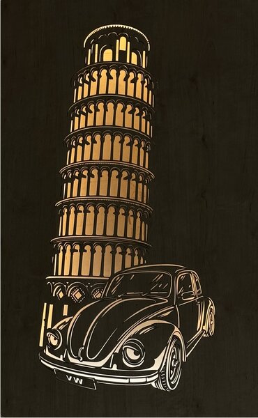 "Volkswagen Brouk" světelný obraz 230V 80x50cm provedení povrchu: dub světlý