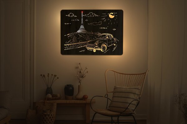 "Škoda MB" světelný obraz 230V 100x70cm provedení povrchu: dub světlý