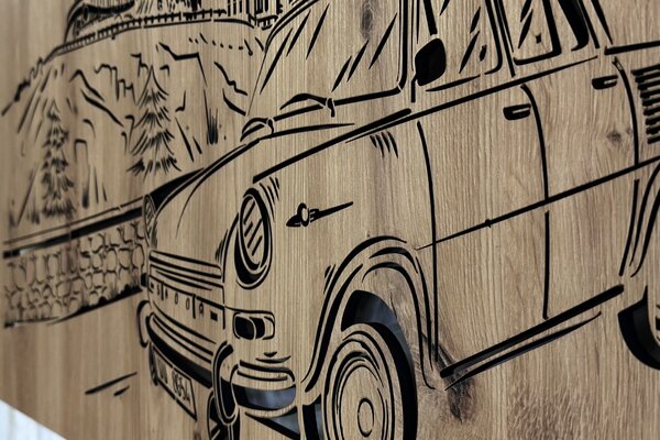 "Škoda MB" světelný obraz 230V 100x70cm provedení povrchu: dub světlý