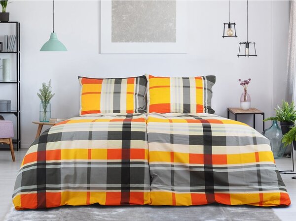 Oranžové krepové povlečení na jednolůžko 140x200 cm Orabge Kube – B.E.S