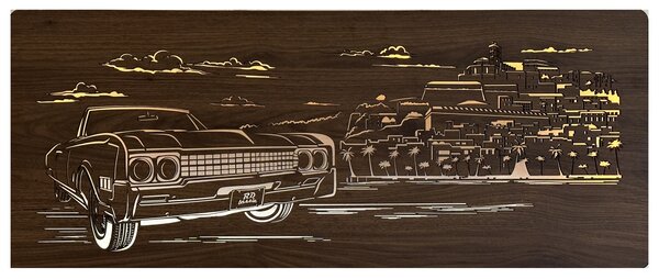 "Oldsmobile" světelný obraz 230V 120x50cm provedení povrchu: dub světlý