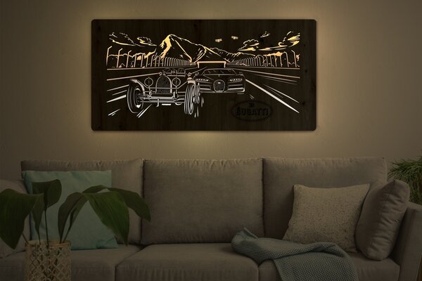 "Bugatti" světelný obraz 230V 100x50cm provedení povrchu: dub světlý