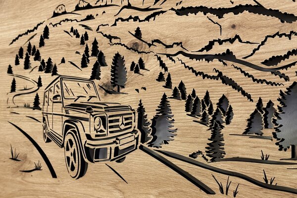 "Mercedes Benz G" světelný obraz 230V 80x42cm provedení povrchu: dub světlý