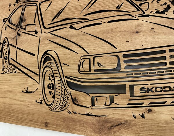 "Škoda 130" světelný obraz 230V 80x53cm provedení povrchu: dub