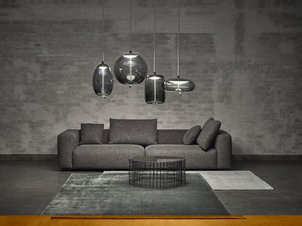 Brokis Designové LED závěsné svítidlo Knot Cilindro PC1019 Barva skla: Šedá kouřová - transparentní sklo, Povrchová úprava baldachýnu: Mosaz, Povrch reflektoru: Mosaz
