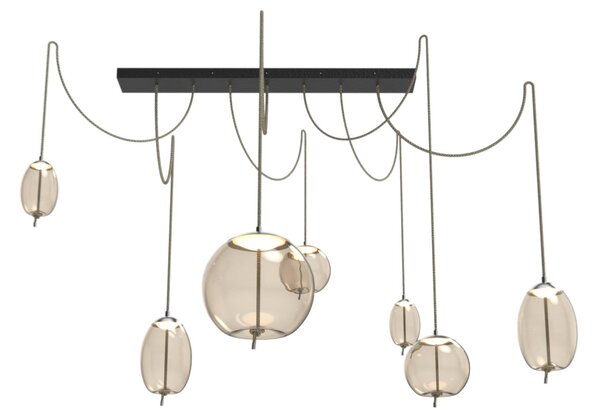 Brokis Designové LED závěsné svítidlo Knot Sfera PC1016 Barva skla: Šedá kouřová - transparentní sklo, Povrchová úprava baldachýnu: Mosaz, Povrch reflektoru: Mosaz