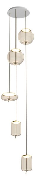 Brokis Designové LED závěsné svítidlo Knot Cilindro PC1019 Barva skla: Šedá kouřová - transparentní sklo, Povrchová úprava baldachýnu: Mosaz, Povrch reflektoru: Mosaz