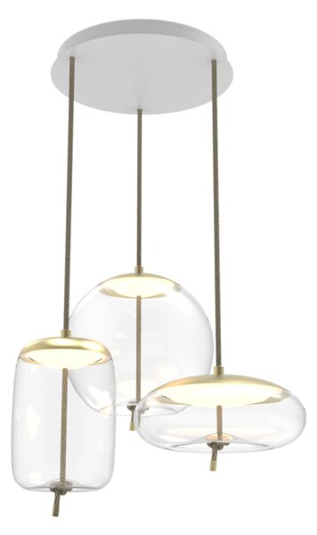 Brokis Designové LED závěsné svítidlo Knot Cilindro PC1019 Barva skla: Šedá kouřová - transparentní sklo, Povrchová úprava baldachýnu: Mosaz, Povrch reflektoru: Mosaz