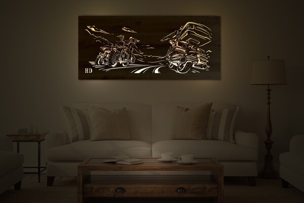 "Motorkáři" světelný obraz 230V 120x50cm provedení povrchu: dub světlý