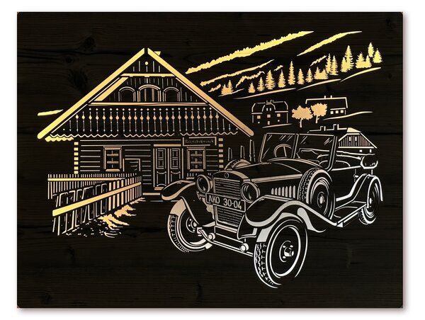 "Veterán" světelný obraz 230V 90x60cm provedení povrchu: dub světlý
