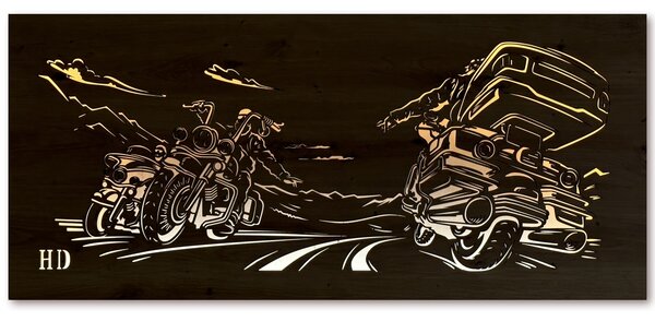 "Motorkáři" světelný obraz 230V 120x50cm provedení povrchu: dub světlý