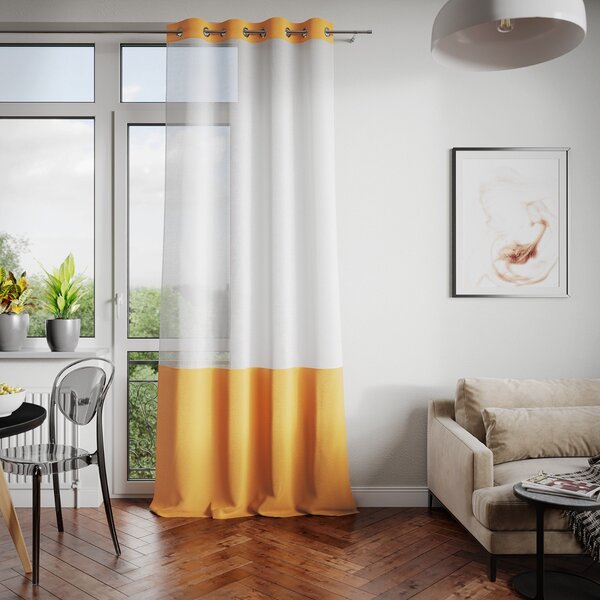 Dekorativní záclona s oky se sametovým panelem, Žlutá IRENE-140x250 cm