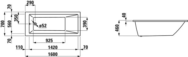 Laufen Pro obdélníková vana 160x70 cm bílá H2339500000001